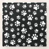 Patroon van Paws, Paw Prints, zwart en wit Glazen Onderzetter (Voorkant)