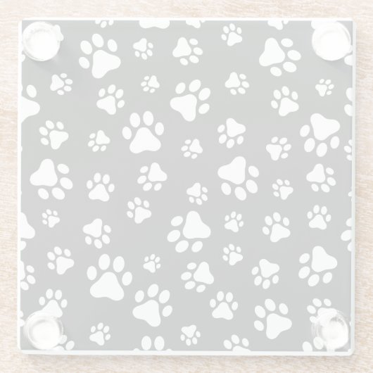 Patroon van Paws, Paw Prints, zwart en wit Glazen Onderzetter (Achterkant)