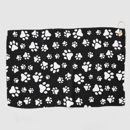 Patroon van Paws, Paw Prints, zwart en wit Golfhanddoek (Horizontaal)