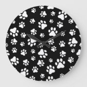 Patroon van Paws, Paw Prints, zwart en wit Grote Klok (Voorkant)