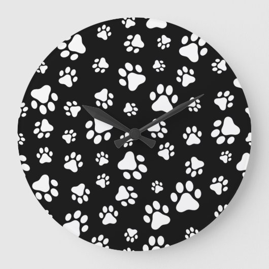 Patroon van Paws, Paw Prints, zwart en wit Grote Klok (Voorkant)
