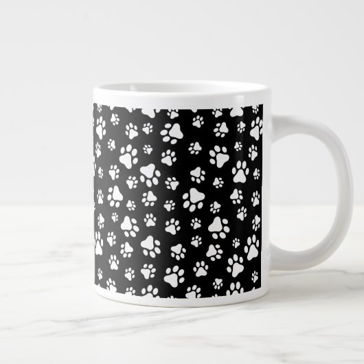 Patroon van Paws, Paw Prints, zwart en wit Grote Koffiekop (Rechts)