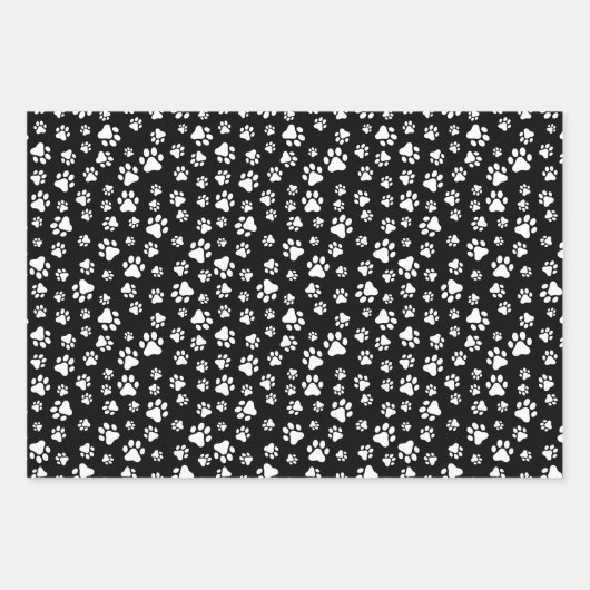 Patroon van Paws, Paw Prints, zwart en wit Inpakpapier Vel (Voorkant 2)