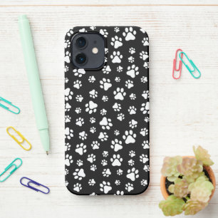 Patroon van Paws, Paw Prints, zwart en wit iPhone 12 Hoesje
