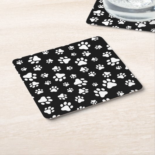 Patroon van Paws, Paw Prints, zwart en wit Kartonnen Onderzetters (Schuin)