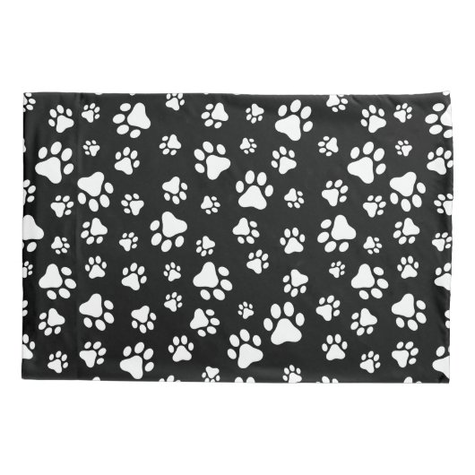Patroon van Paws, Paw Prints, zwart en wit Kussensloop (Achterkant)