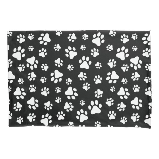 Patroon van Paws, Paw Prints, zwart en wit Kussensloop (Voorkant)