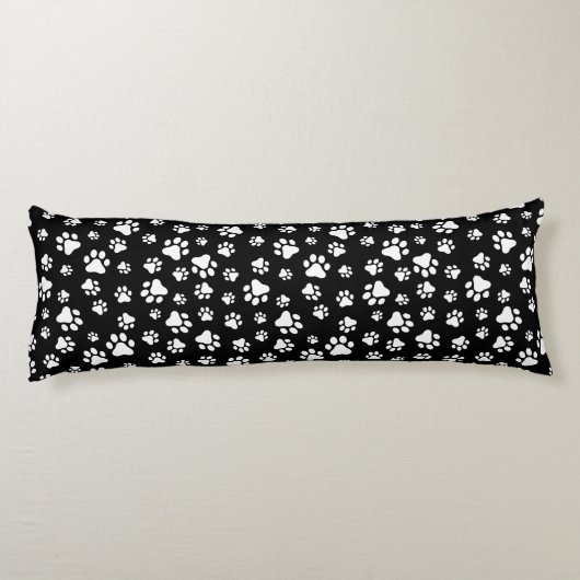 Patroon van Paws, Paw Prints, zwart en wit Lichaamskussen (Achterkant)