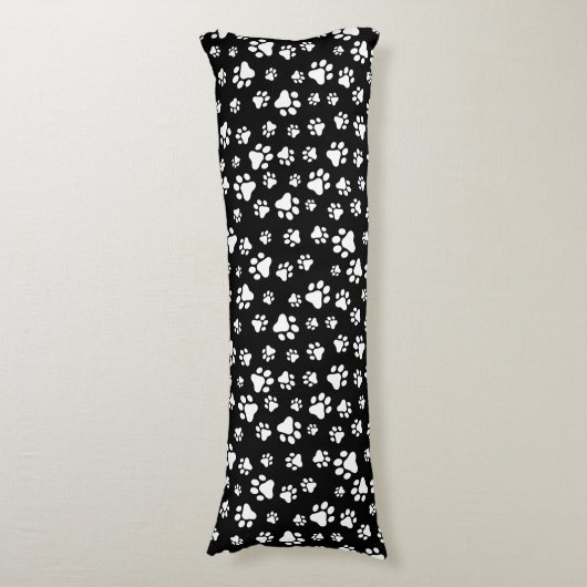 Patroon van Paws, Paw Prints, zwart en wit Lichaamskussen (Voorkant Verticaal)