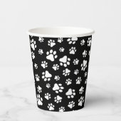 Patroon van Paws, Paw Prints, zwart en wit Papieren Bekers (Achterkant)