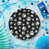 Patroon van Paws, Paw Prints, zwart en wit Papieren Bordje (Feest)