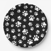 Patroon van Paws, Paw Prints, zwart en wit Papieren Bordje (Voorkant)