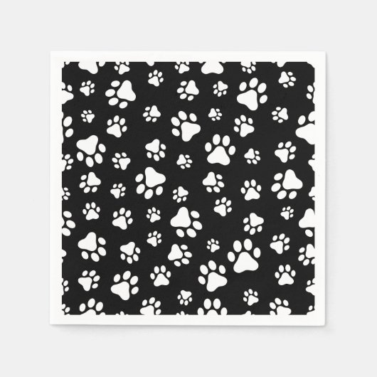 Patroon van Paws, Paw Prints, zwart en wit Servet (Voorkant)