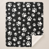 Patroon van Paws, Paw Prints, zwart en wit Sherpa Deken (Voorkant)