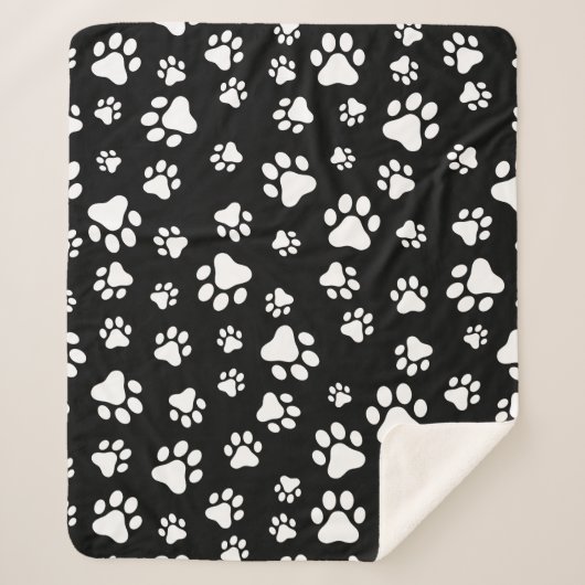 Patroon van Paws, Paw Prints, zwart en wit Sherpa Deken (Voorkant)