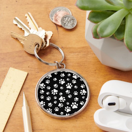 Patroon van Paws, Paw Prints, zwart en wit Sleutelhanger (Bureau)