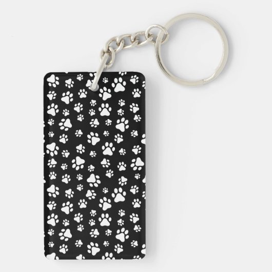 Patroon van Paws, Paw Prints, zwart en wit Sleutelhanger (achterkant)