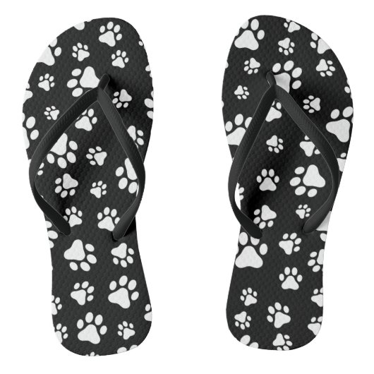 Patroon van Paws, Paw Prints, zwart en wit Teenslippers (Voetbed)