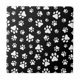Patroon van Paws, Paw Prints, zwart en wit Tegeltje
