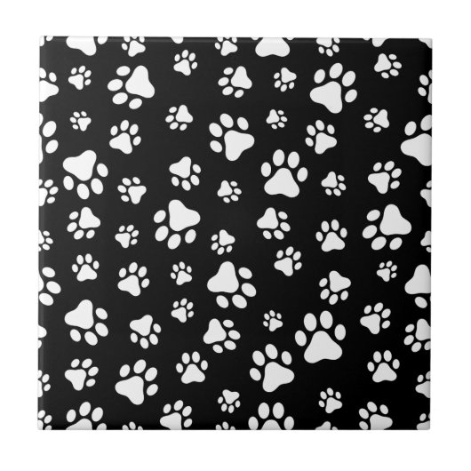 Patroon van Paws, Paw Prints, zwart en wit Tegeltje (Voorkant)