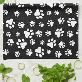 Patroon van Paws, Paw Prints, zwart en wit Theedoek