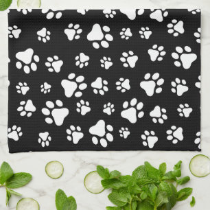 Patroon van Paws, Paw Prints, zwart en wit Theedoek