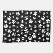 Patroon van Paws, Paw Prints, zwart en wit Theedoek (Horizontaal)