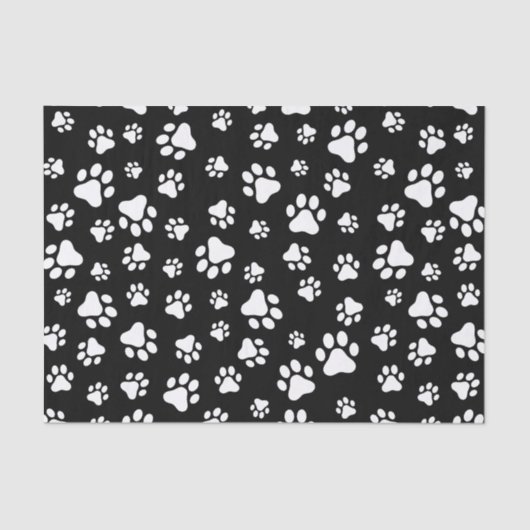 Patroon van Paws, Paw Prints, zwart en wit Tissuepapier (Voorkant)