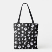 Patroon van Paws, Paw Prints, zwart en wit Tote Bag (Achterkant)
