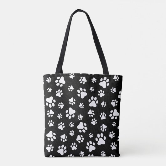 Patroon van Paws, Paw Prints, zwart en wit Tote Bag (Achterkant)