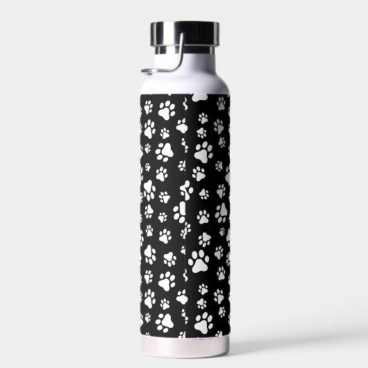 Patroon van Paws, Paw Prints, zwart en wit Waterfles (Rechts)