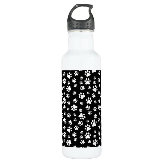 Patroon van Paws, Paw Prints, zwart en wit Waterfles (Voorkant)