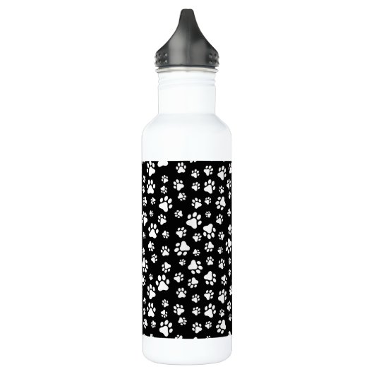 Patroon van Paws, Paw Prints, zwart en wit Waterfles (Links)