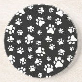 Patroon van Paws, Paw Prints, zwart en wit Zandsteen Onderzetter (Voorkant)
