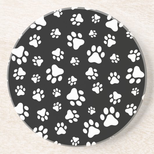 Patroon van Paws, Paw Prints, zwart en wit Zandsteen Onderzetter (Voorkant)