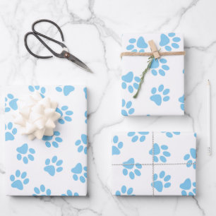 Patroon van Pootafdrukken, Hondenpoten, Baby Blauw Inpakpapier Vel