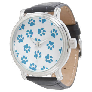 Patroon van pootafdrukken, hondenpoten, blauwe pot horloge