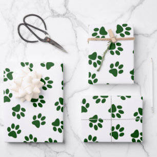 Patroon Van Pootafdrukken, Hondenpoten, Groene Poo Inpakpapier Vel