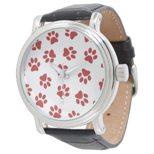 Patroon van Pootafdrukken, Hondenpoten, Rode Pootj Horloge