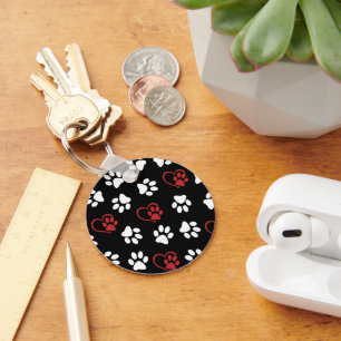 Patroon van Pootafdrukken, Witte Pootjes, Rode Poo Sleutelhanger