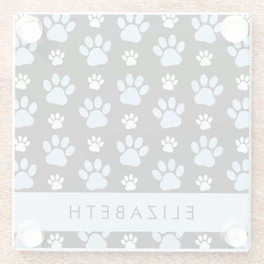 Patroon van poten, blauwe poten, reuzenpoten, Jouw Glazen Onderzetter (Achterkant)