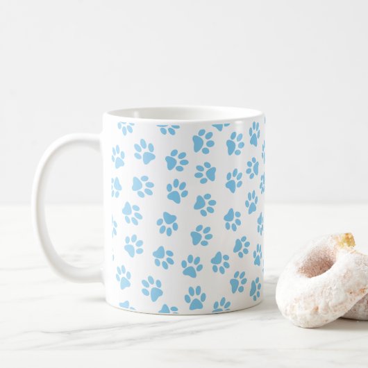 Patroon van poten, hondenpoten, baby blauwe poten koffiemok (Met donut)