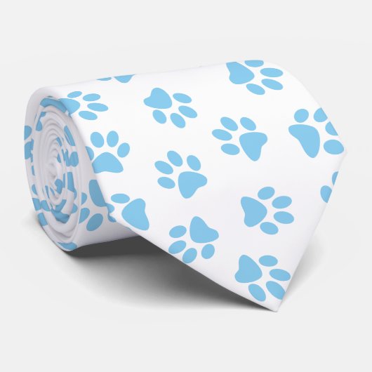 Patroon van poten, hondenpoten, baby blauwe poten stropdas (Opgerold)