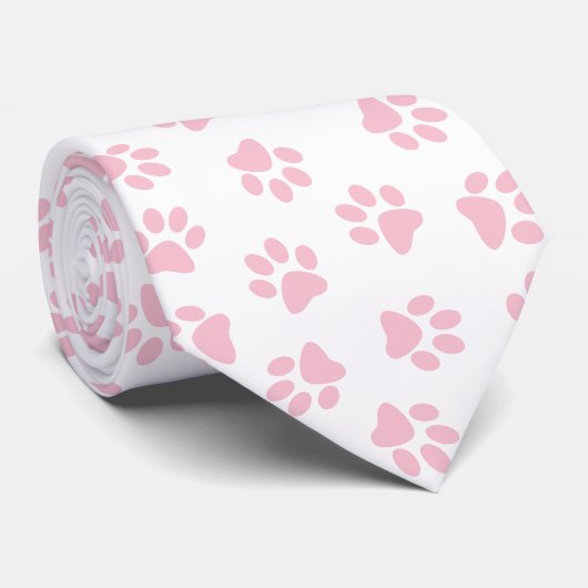 Patroon van poten, hondenpoten, Baby roze poten Stropdas (Opgerold)