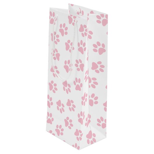Patroon van poten, hondenpoten, Baby roze poten Wijn Cadeautas (Achterkant Gekanteld)