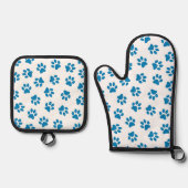 Patroon van poten, hondenpoten, blauwe poten ovenwant & pannenlap set (Voorkant)