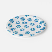 Patroon van poten, hondenpoten, blauwe poten papieren bordje (Gekanteld)