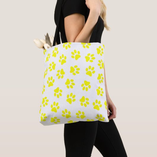 Patroon van poten, hondenpoten, gele poten tote bag (Dichtbij)