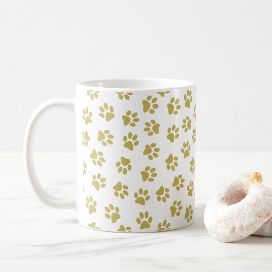 Patroon van poten, hondenpoten, gouden poten koffiemok (Met donut)