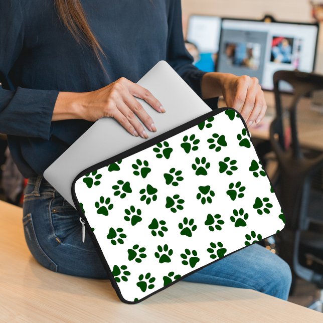 Patroon van poten, hondenpoten, groene poten laptop sleeve (Creator heeft geüpload)